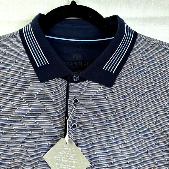 MONTECHIARO Men's Polo Shirt Navy White Zig Zag Print Cotton SZ 56/2XL ITALY - Picture 4 of 16